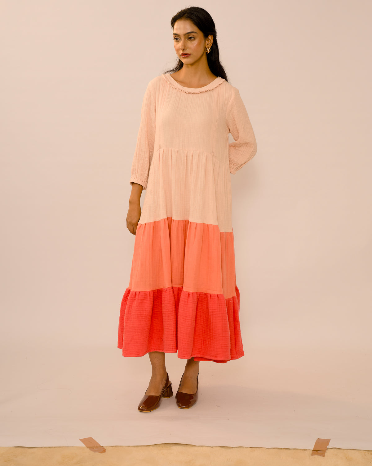 Coral Reverie – Pure Muslin Cotton Maternity & Feeding Maxi Dress