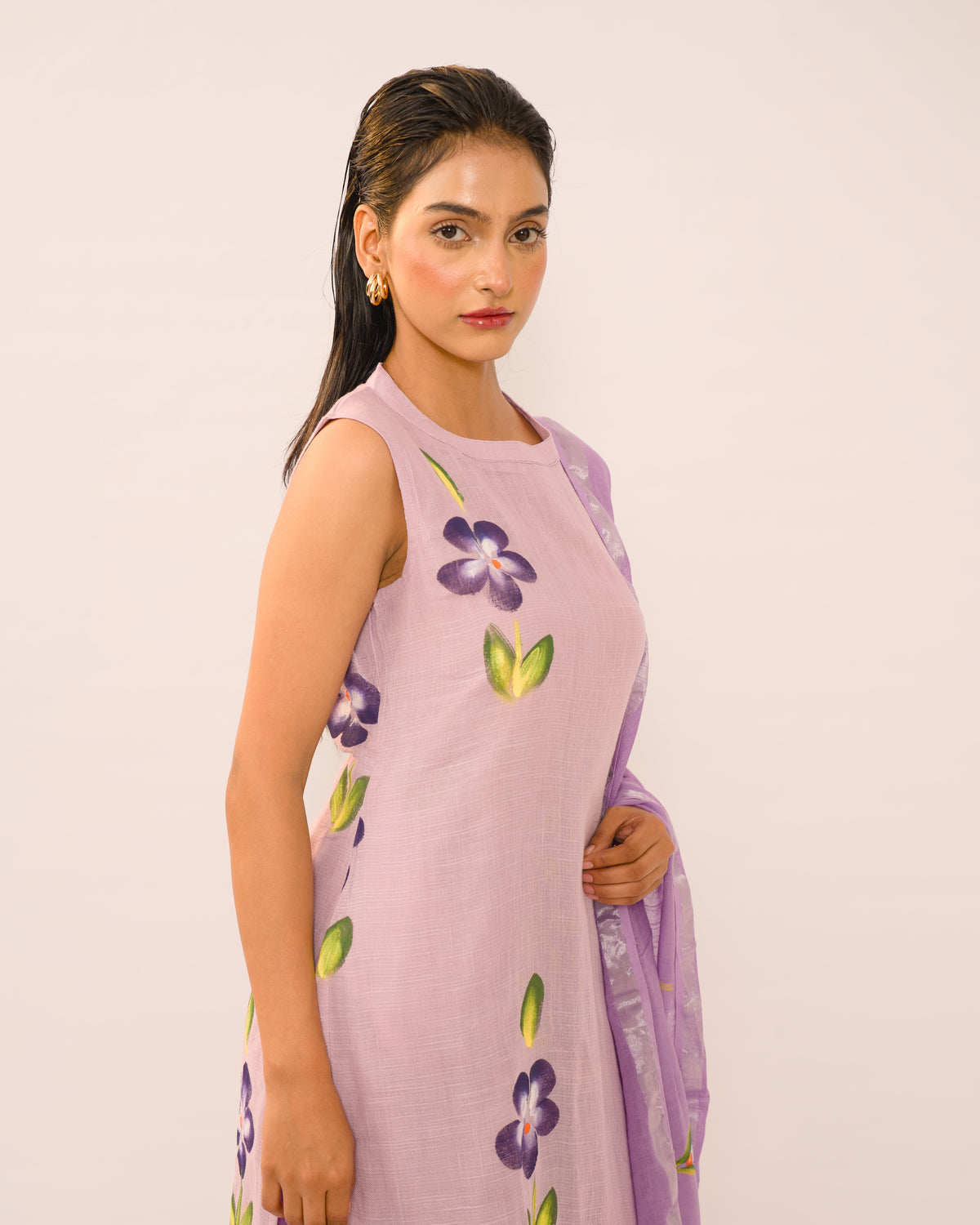 Lilac Bloom Jaipur Linen Kurta suit set