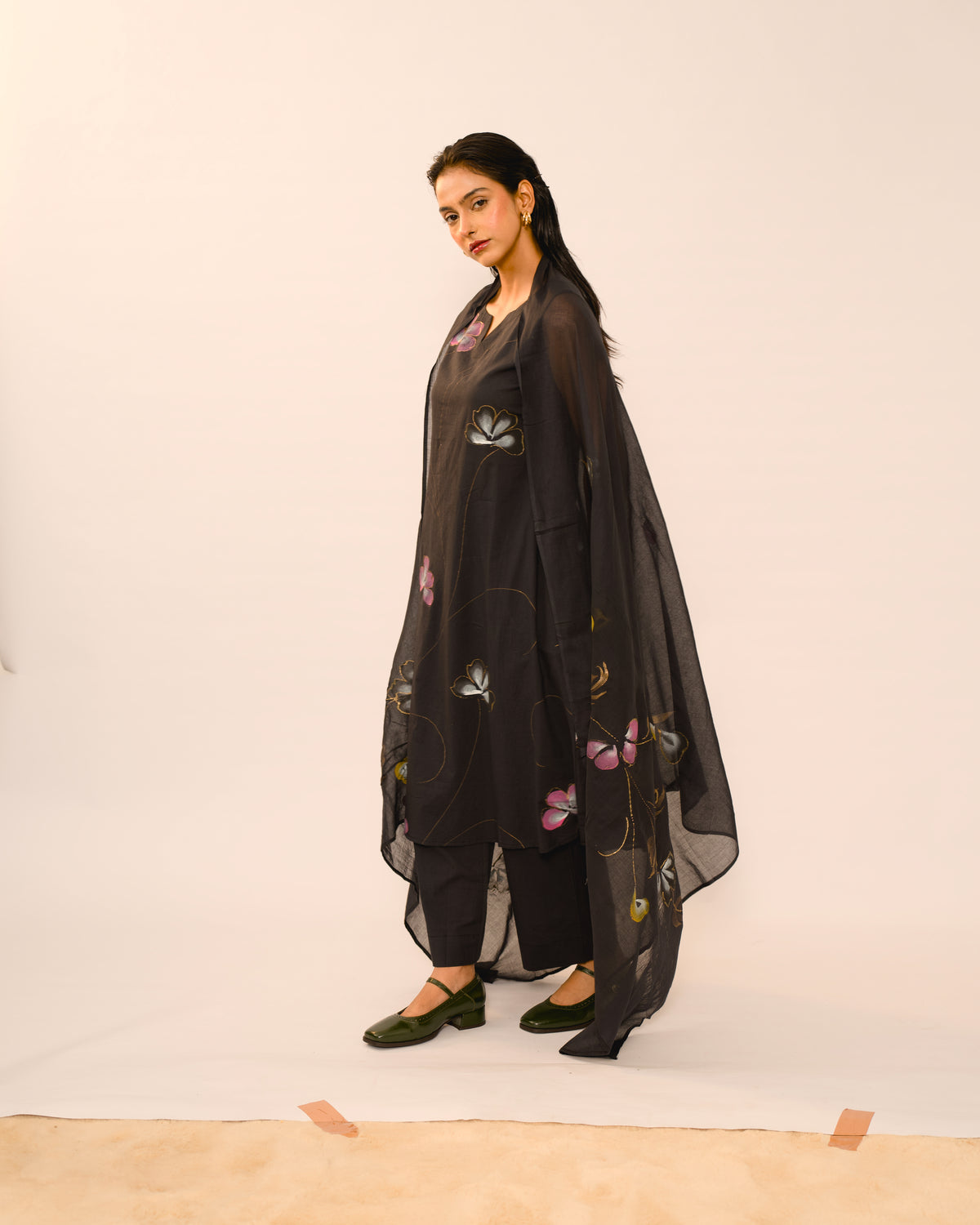 Midnight Bloom Black Floral Jaipur cotton Kurta suits
