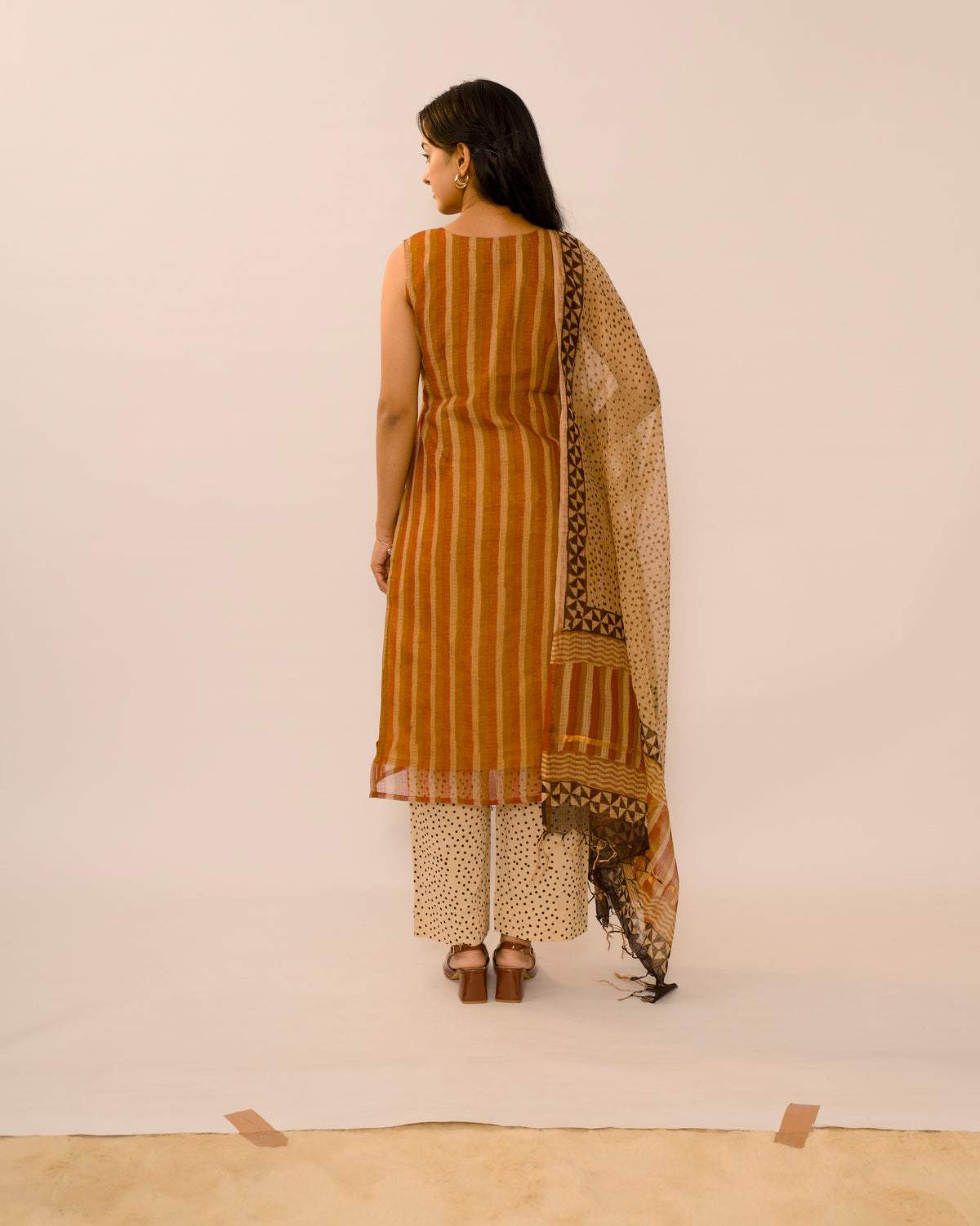 Amber Stripe Kota Cotton Kurta Set with Kota Doria Dupatta