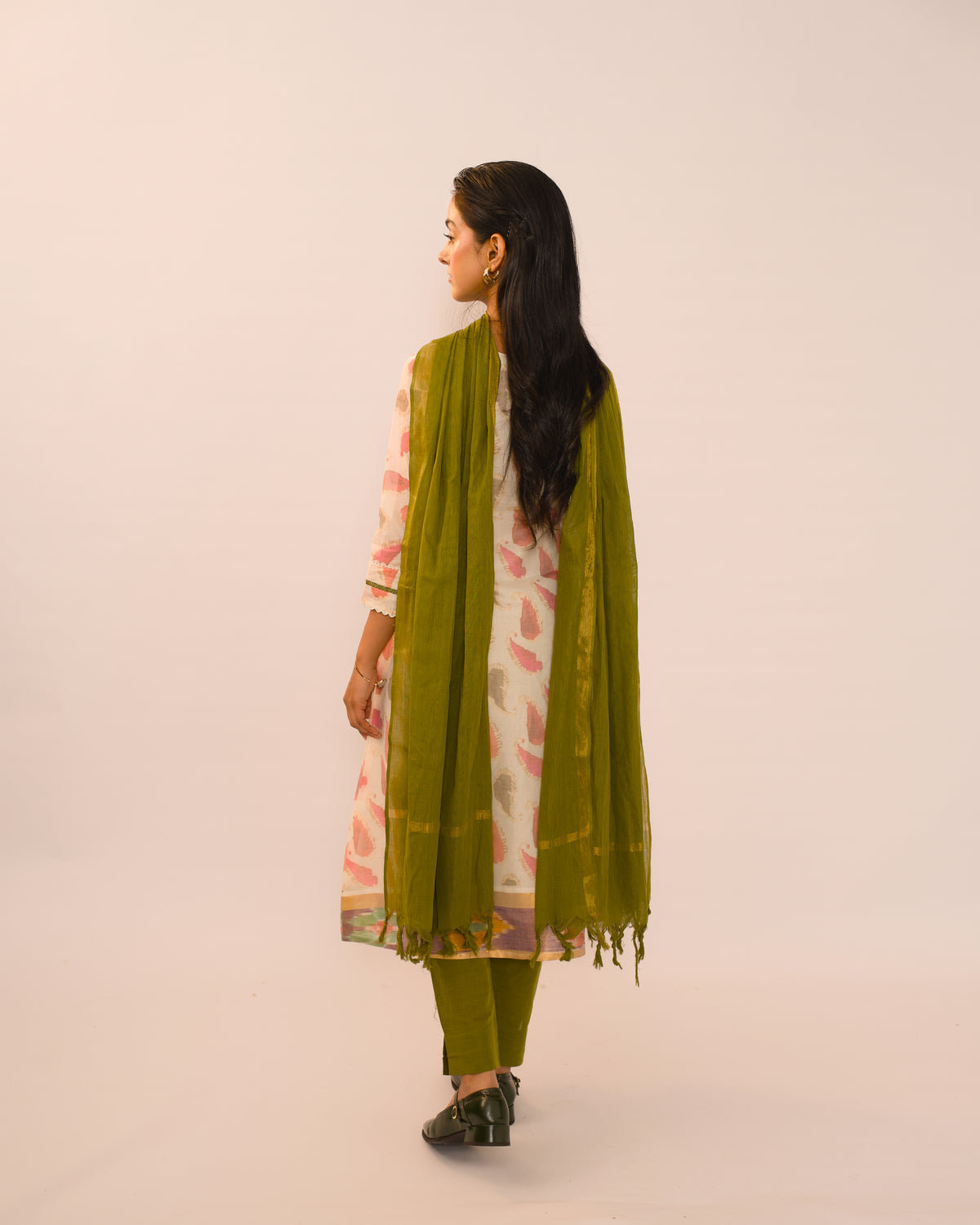 Olive Bloom Ivory Printed Kurta Set with Dupatta