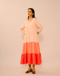 Coral Reverie – Pure Muslin Cotton Maternity & Feeding Maxi Dress