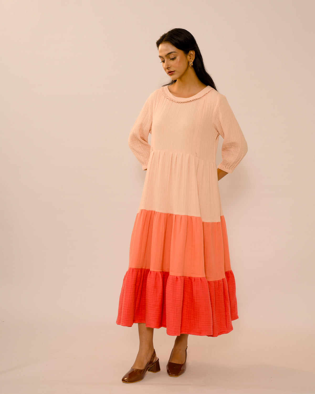 Coral Reverie – Pure Muslin Cotton Maternity & Feeding Maxi Dress