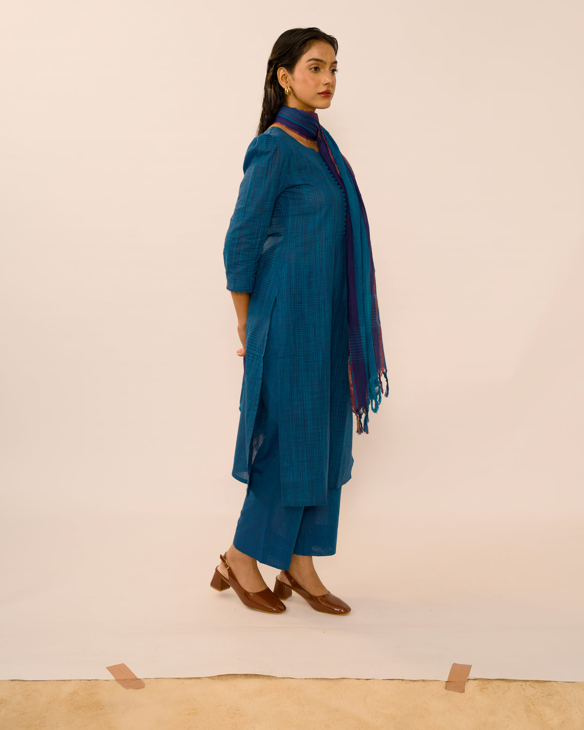 Sapphire Blue Handloom Cotton Kurta Set