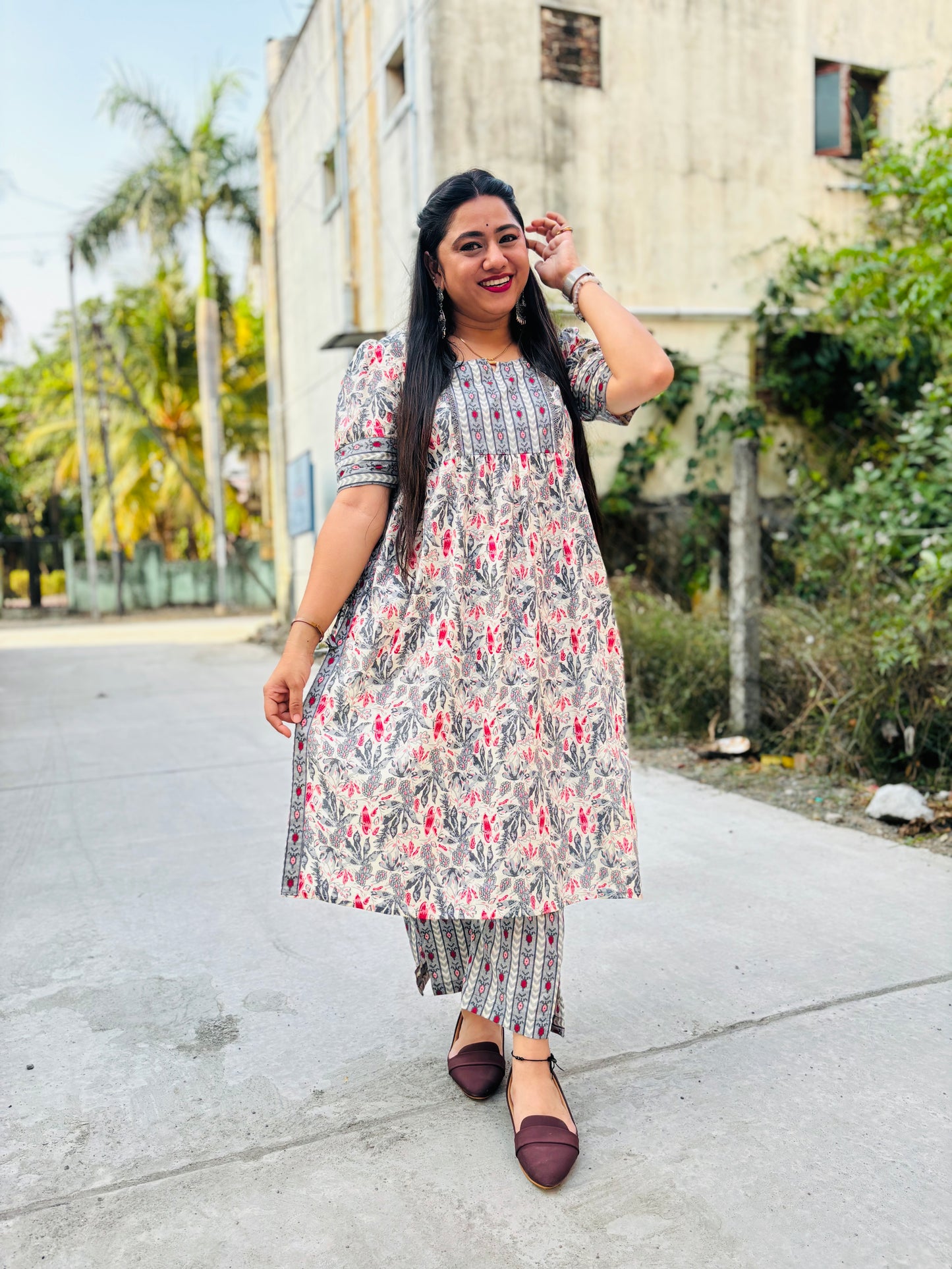 Grey floral kurta set