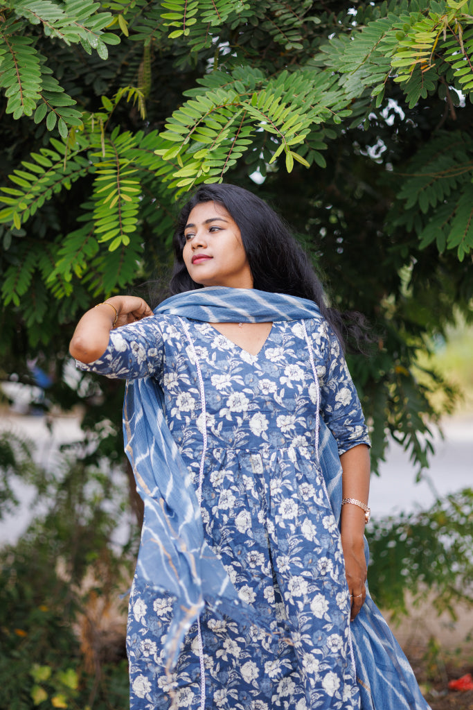 Women Blue Jaipur cotton kurta suit