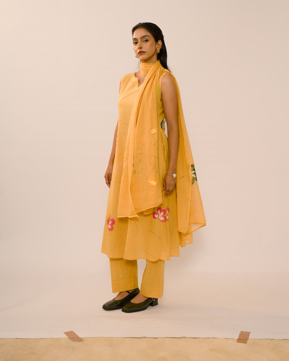 Marigold Floral Jaipur Cotton Kurta Set with dupatta
