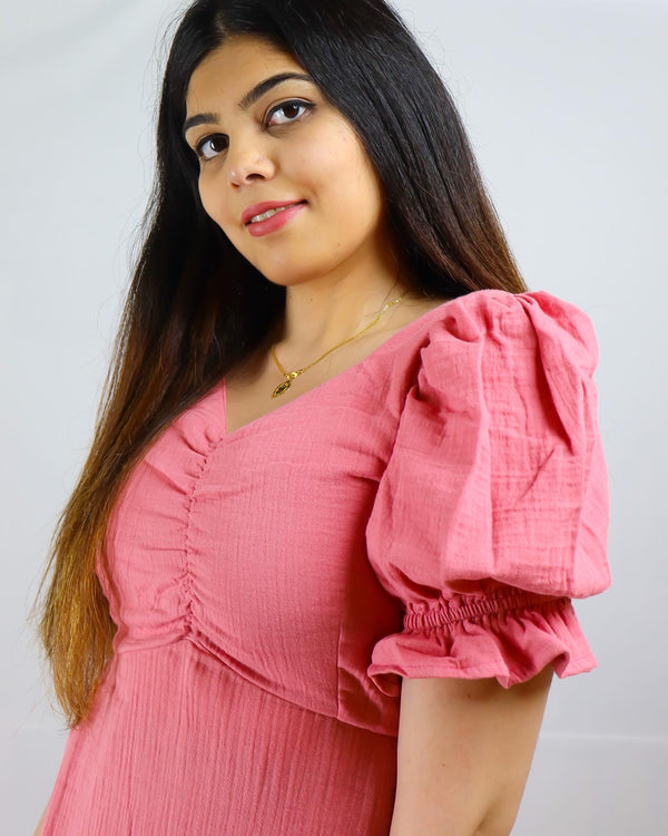 Peachy pink A-Line cotton muslin maxi