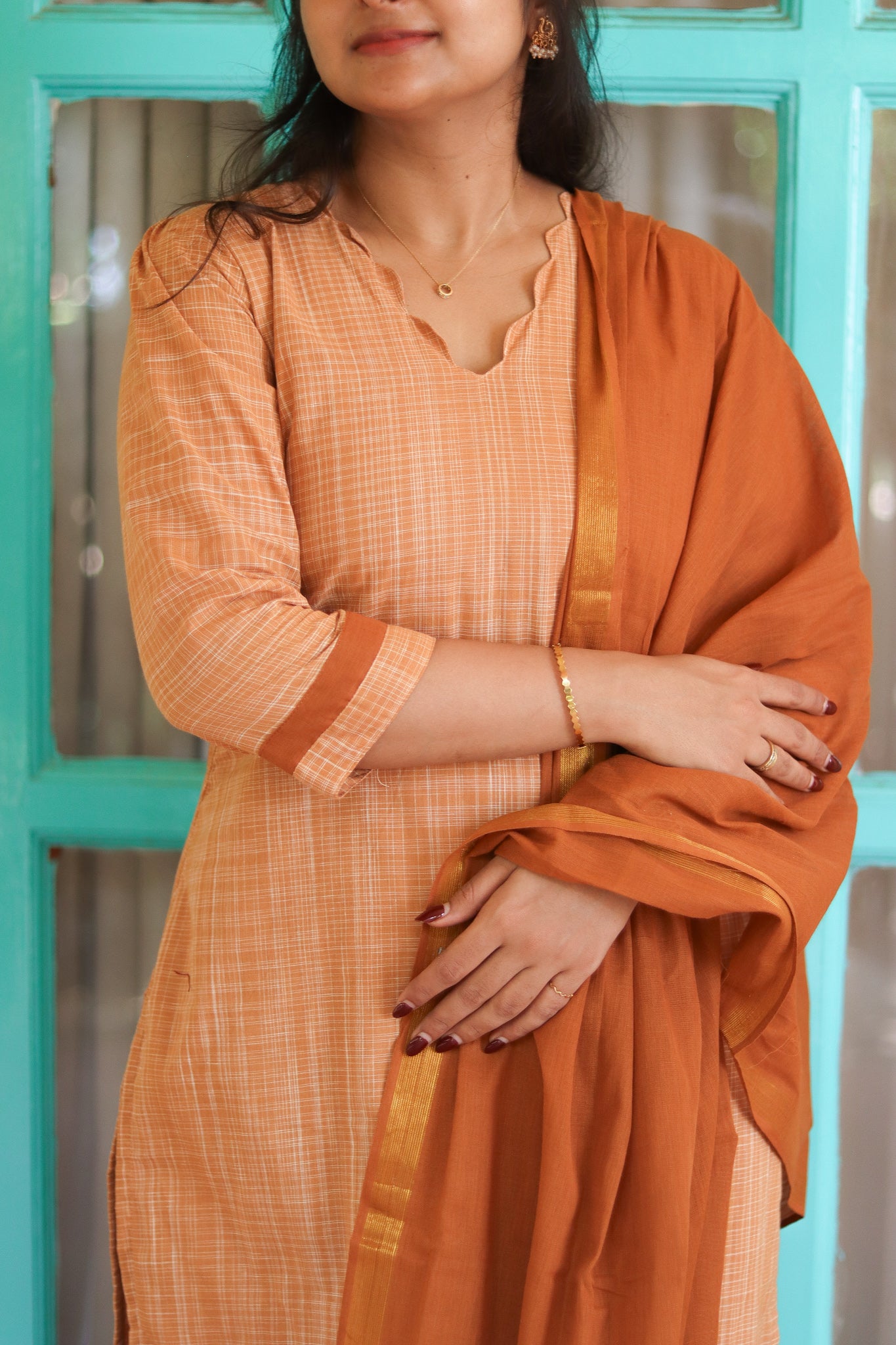 Biscuit brown pure cotton handloom women kurta set