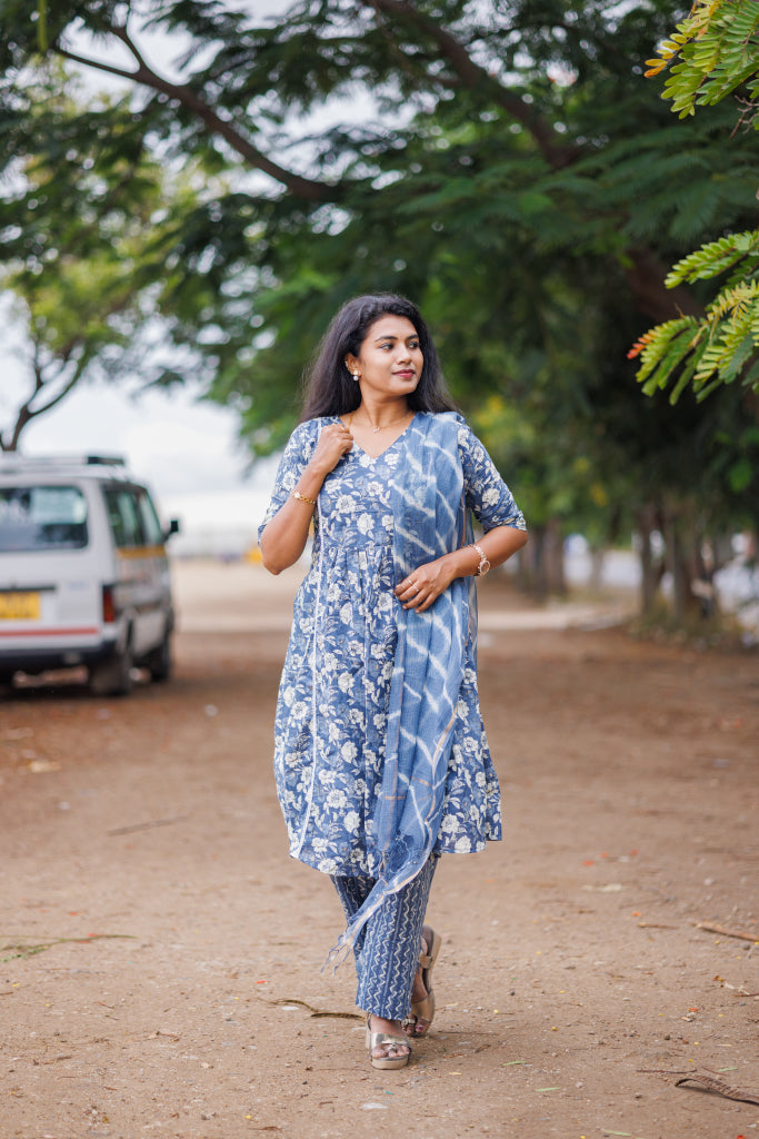Women Blue Jaipur cotton kurta suit