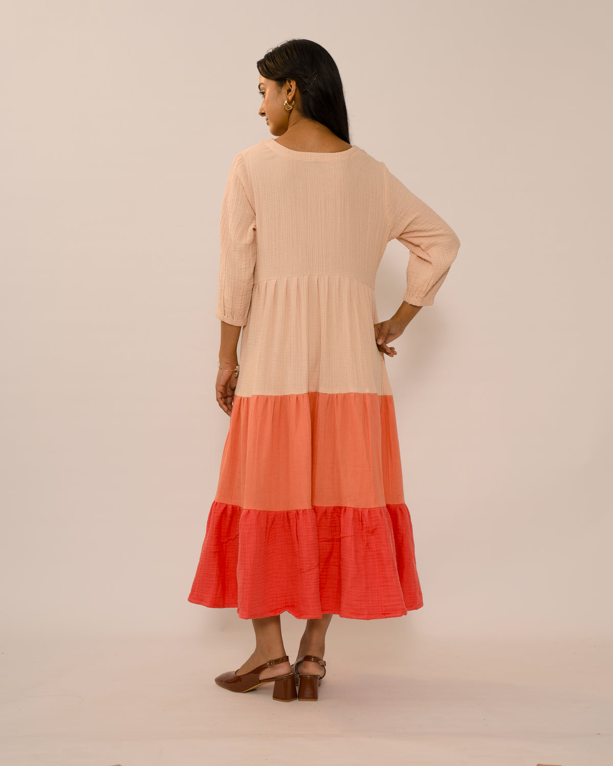 Coral Reverie – Pure Muslin Cotton Maternity & Feeding Maxi Dress
