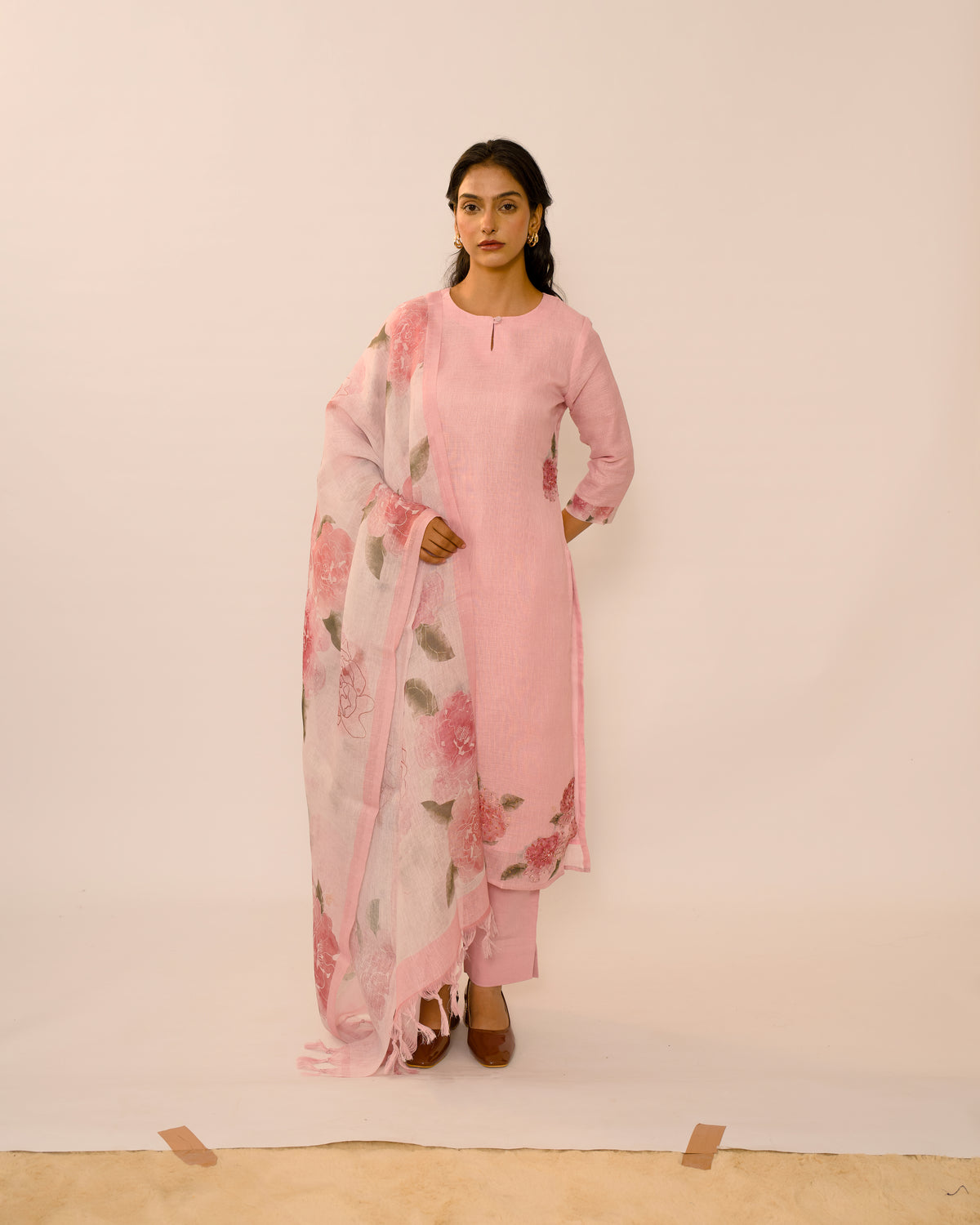 Peach Reverie Hand-Embroidered Linen Kurta Set