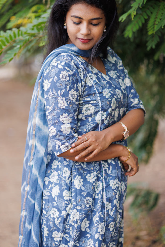 Women Blue Jaipur cotton kurta suit
