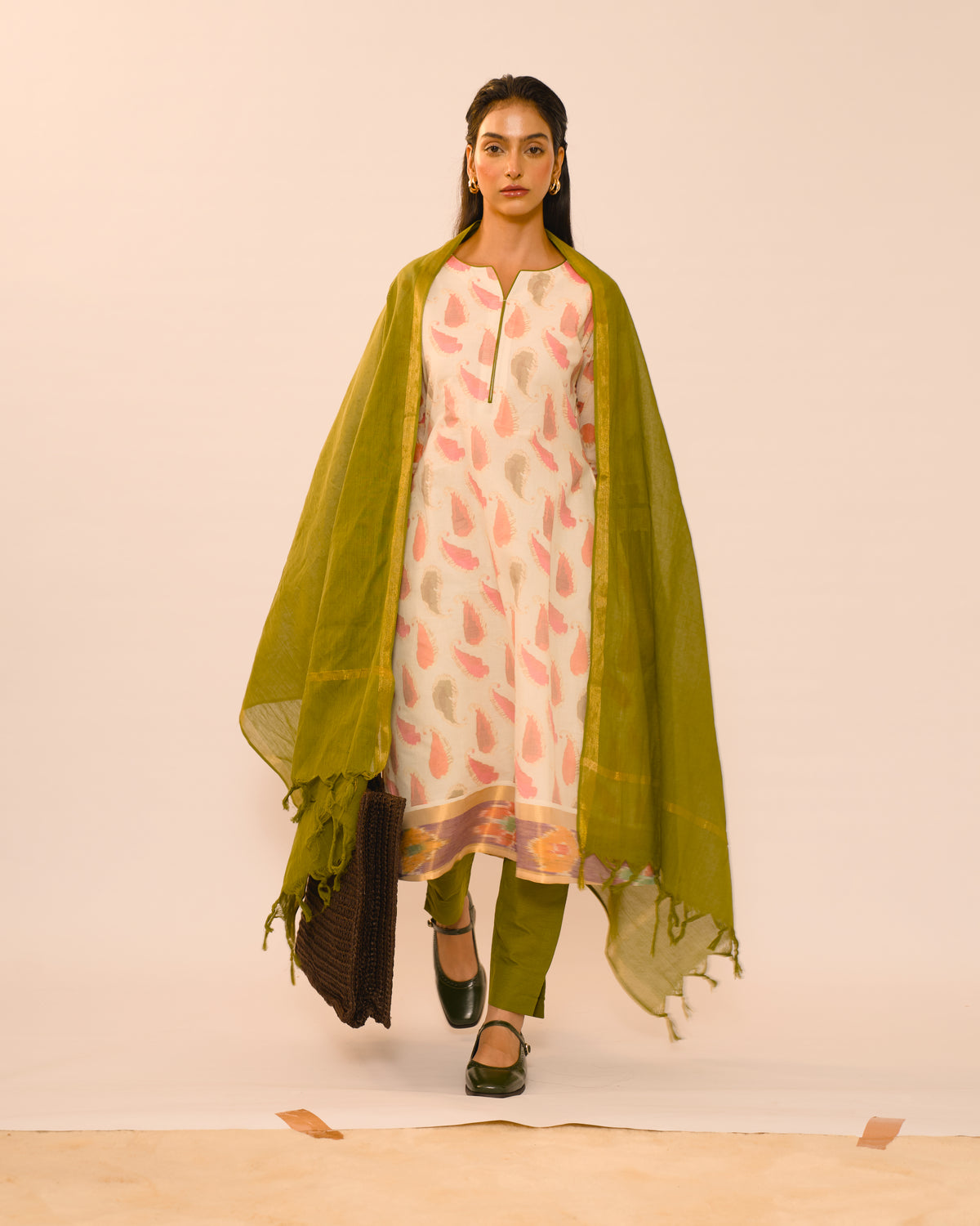 Olive Bloom Ivory Printed Kurta Set with Dupatta