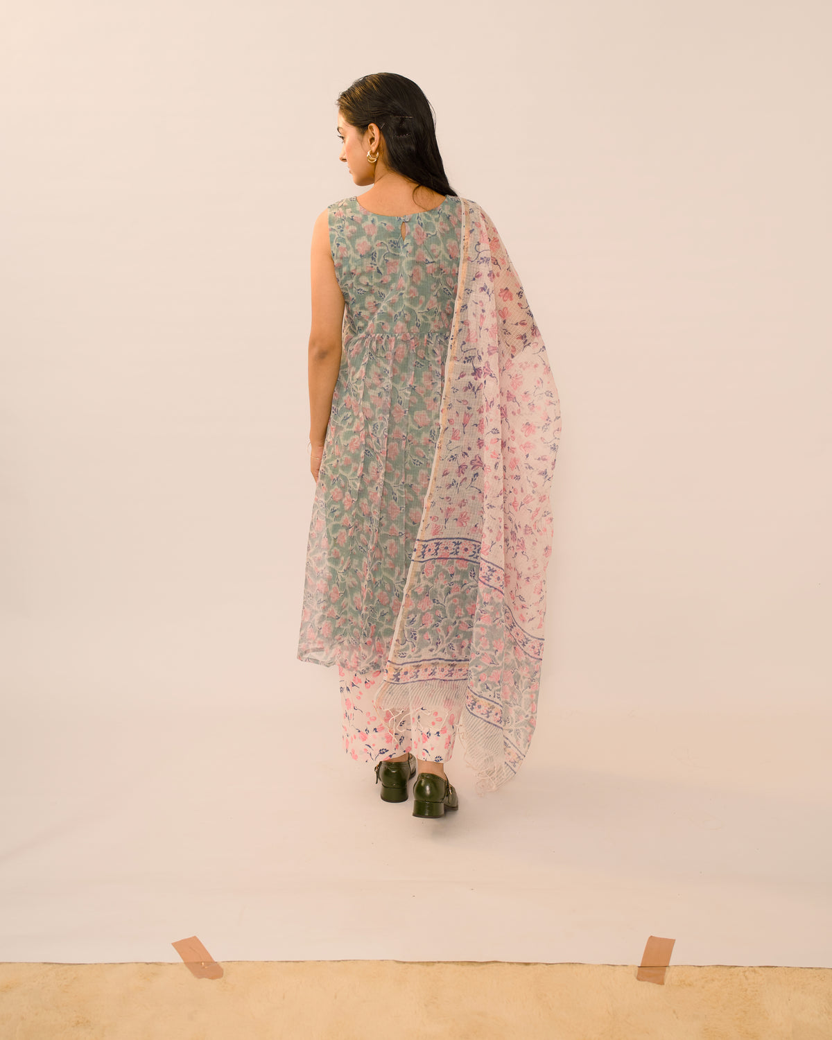 Mist Blue Floral Kota Cotton Kurta Set
