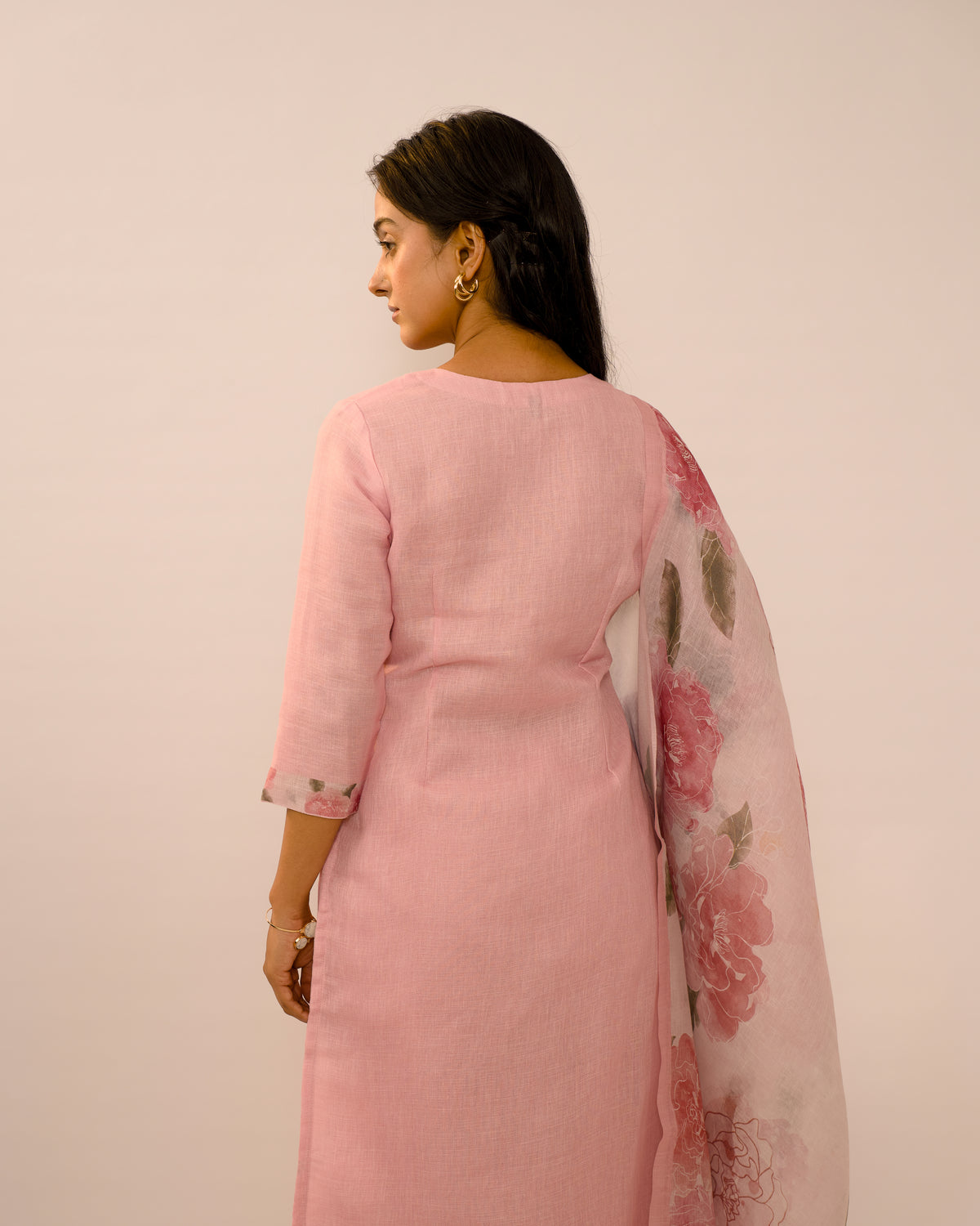 Peach Reverie Hand-Embroidered Linen Kurta Set