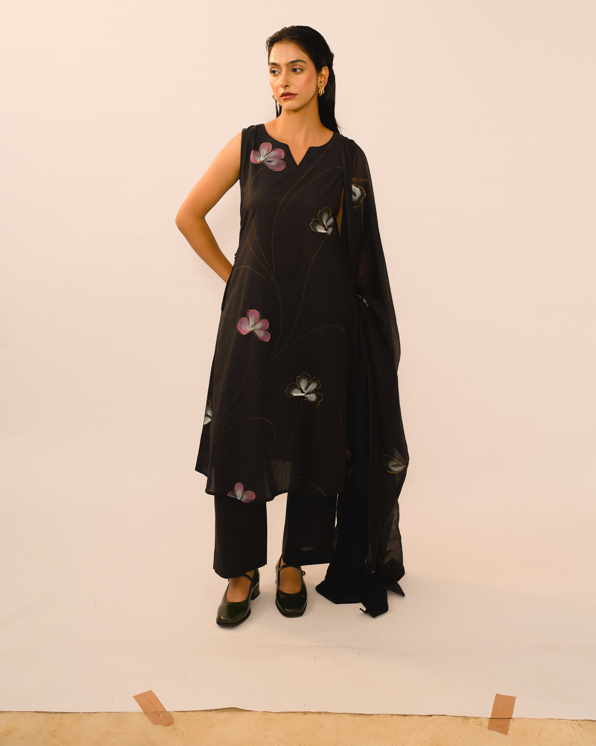Midnight Bloom Black Floral Jaipur cotton Kurta suits