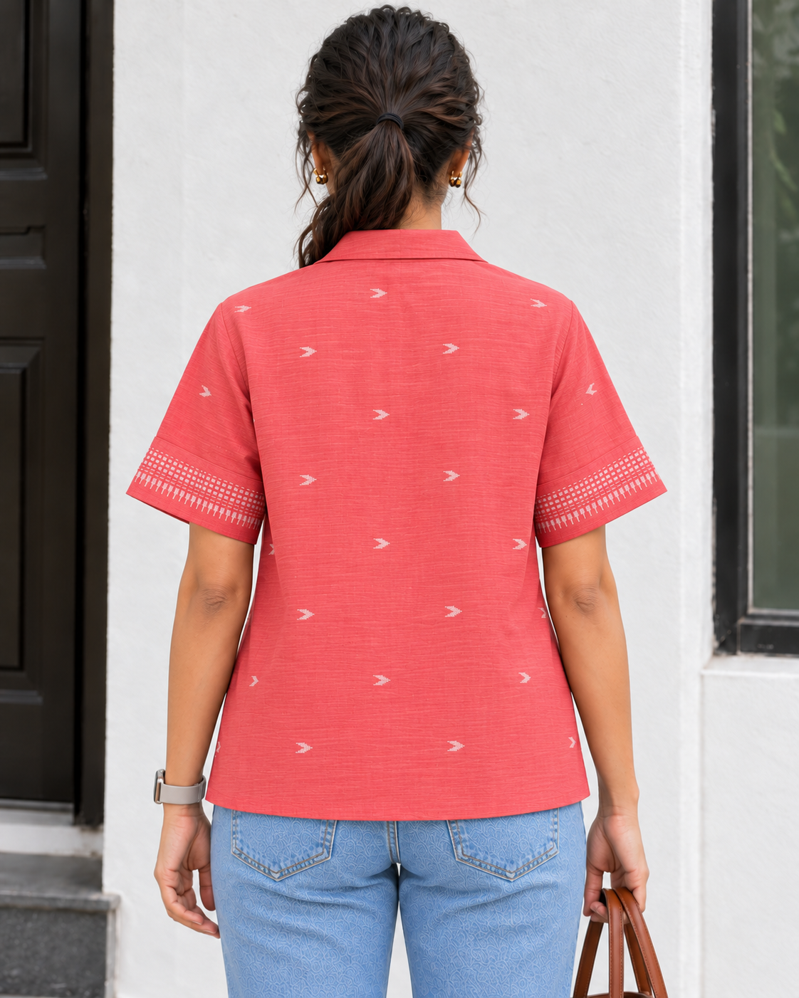 Coral Muse Collared cotton Workwear Top