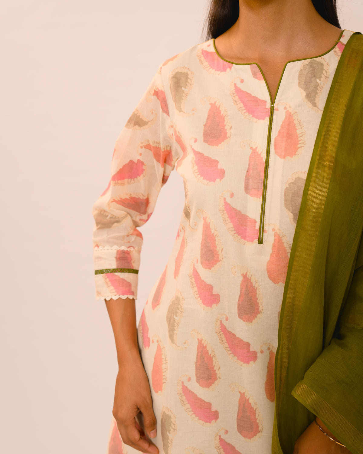 Olive Bloom Ivory Printed Kurta Set with Dupatta