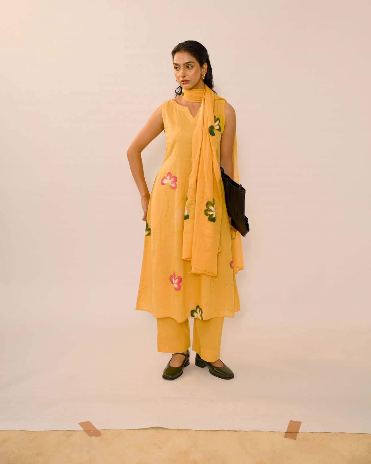 Marigold Floral Jaipur Cotton Kurta Set with dupatta