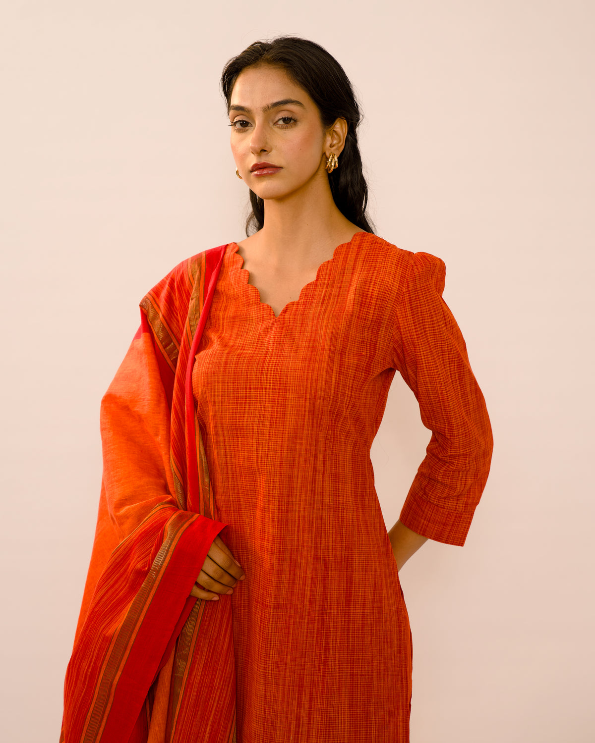 Vermilion Handloom pure Cotton Kurta suit set