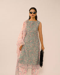 Mist Blue Floral Kota Cotton Kurta Set