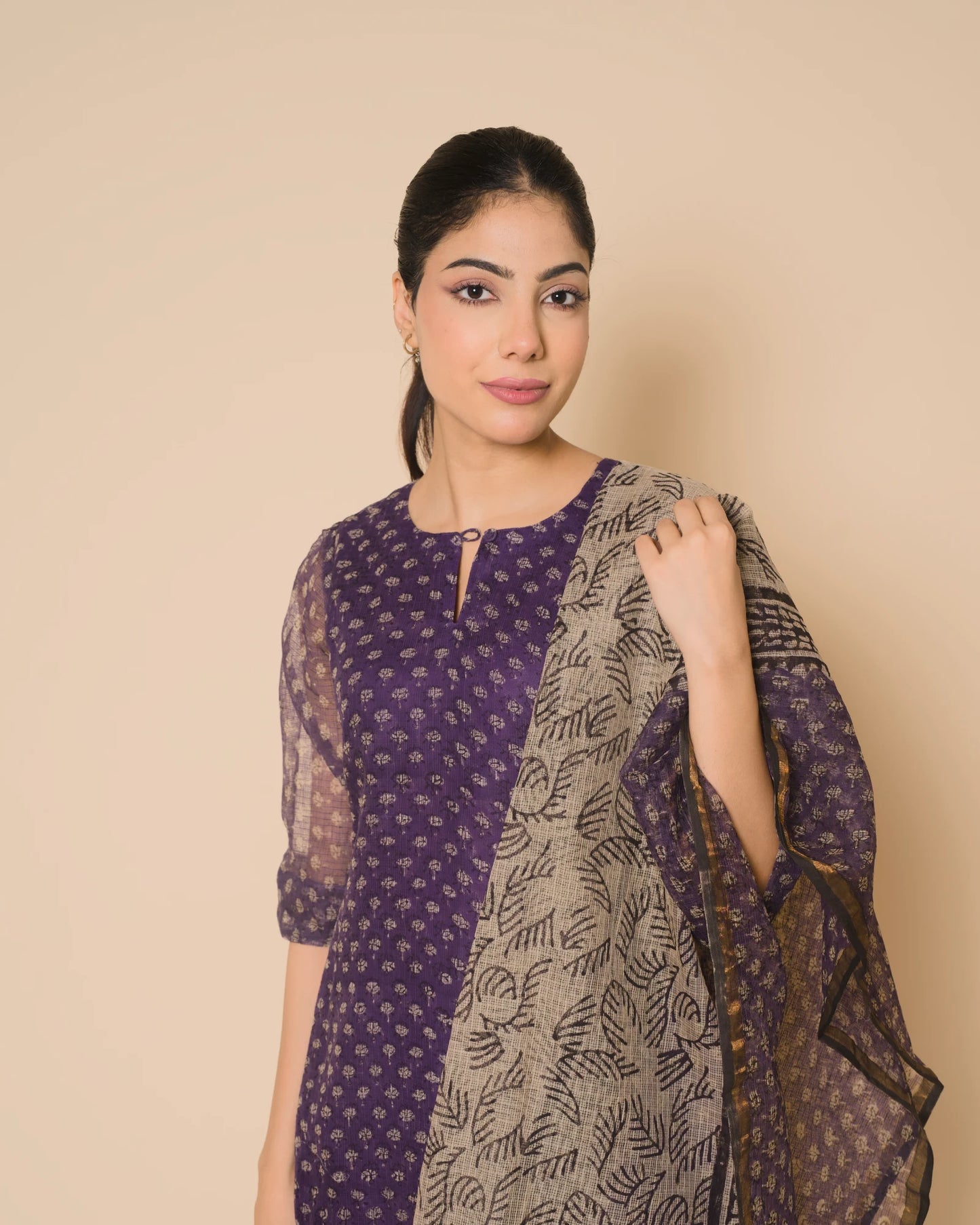 Royal Purple Jaipur Hand Block Print Kota Cotton Kurta Set