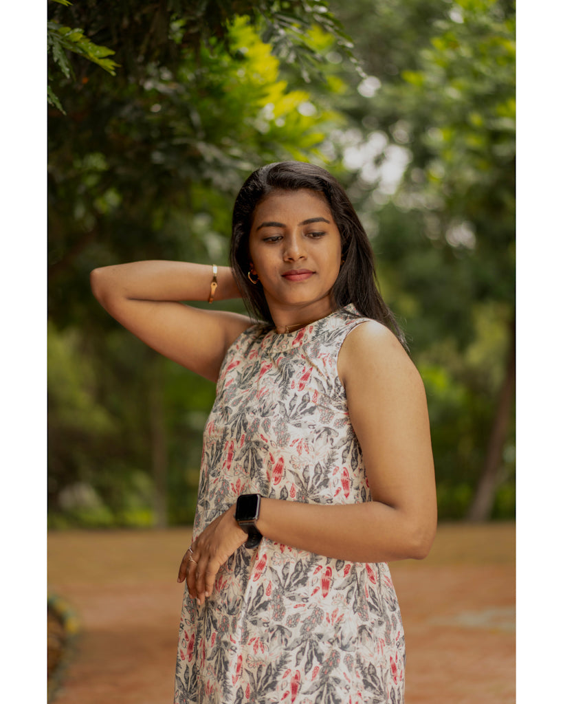 Floral grey halter neck pure cotton co-ord sets
