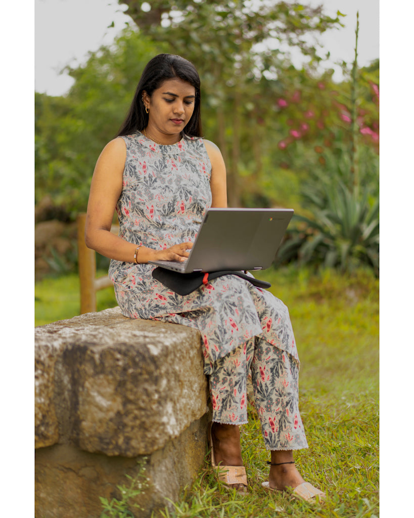 Floral grey halter neck pure cotton co-ord sets