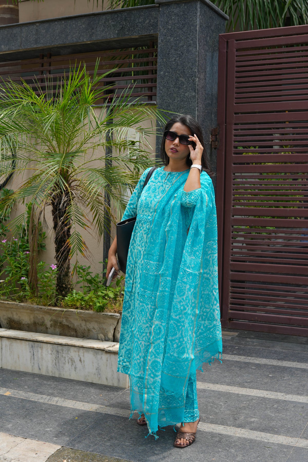 Turquoise Jaipur Hand Block Print Kandha Cotton Kurta Set