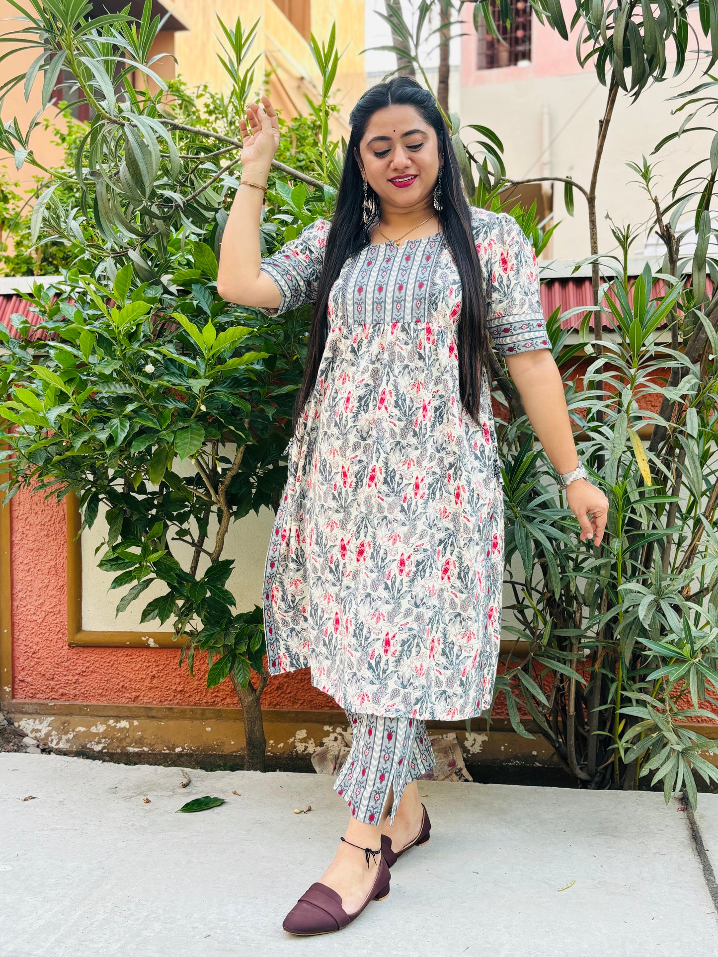 Grey floral kurta set