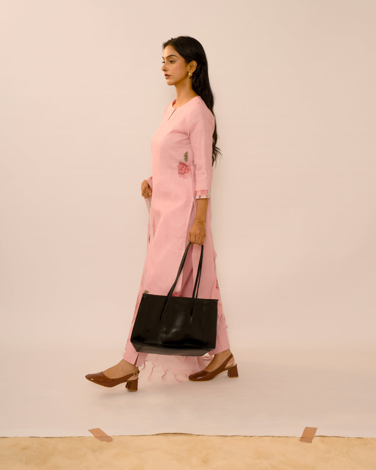 Peach Reverie Hand-Embroidered Linen Kurta Set