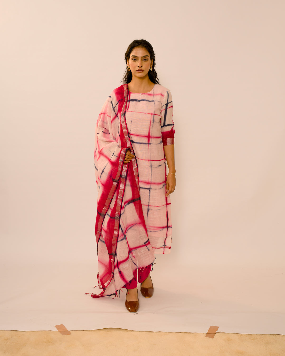 Rose Grid Jaipur Linen Kurta suit Set