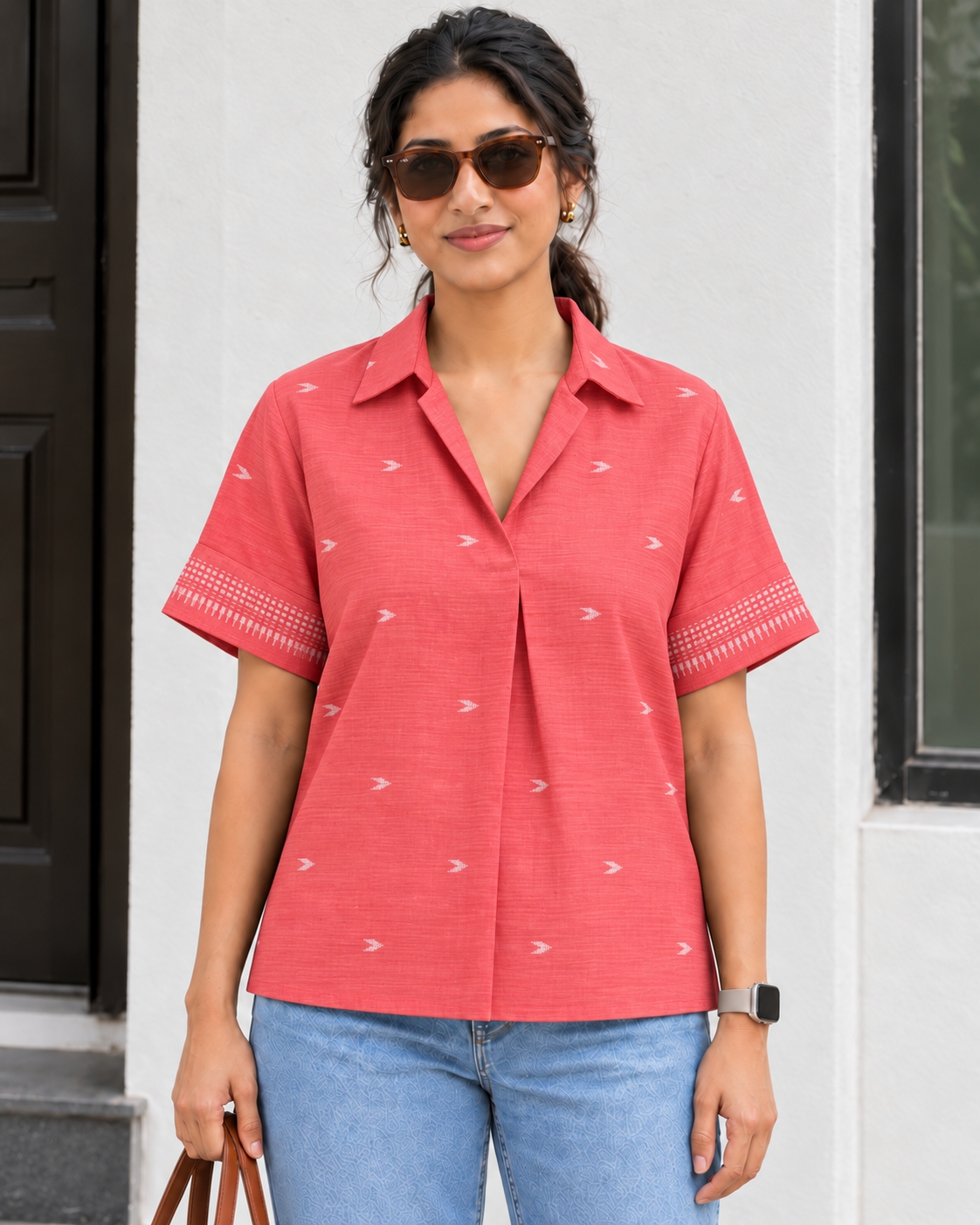 Coral Muse Collared cotton Workwear Top
