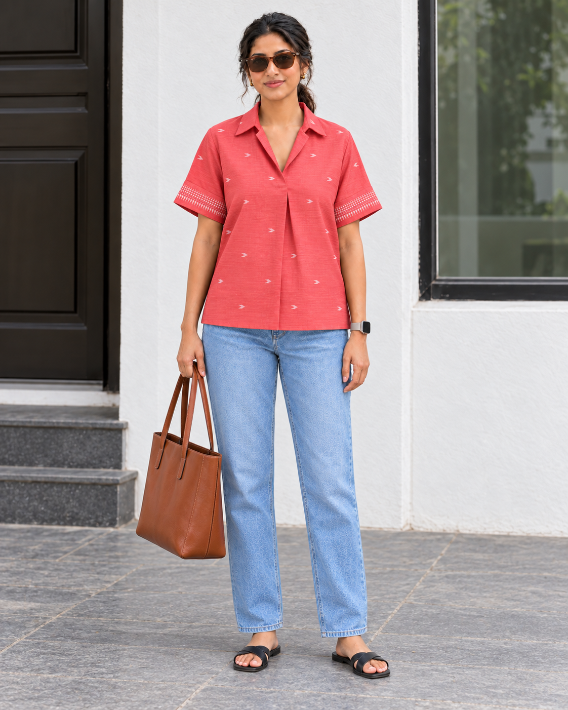 Coral Muse Collared cotton Workwear Top