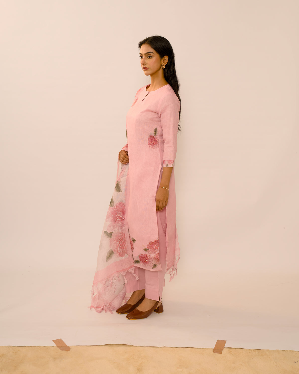 Peach Reverie Hand-Embroidered Linen Kurta Set