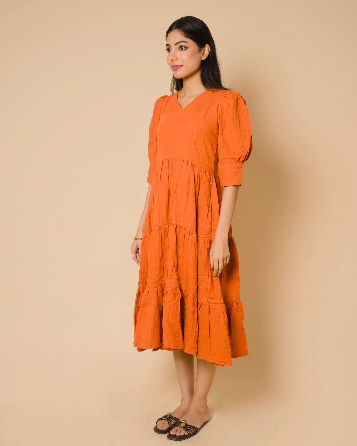 Rust Orange Cotton Maternity & Feeding Maxi Dress | Nursing Dress with Hidden Side Zippers | OliveDrab
