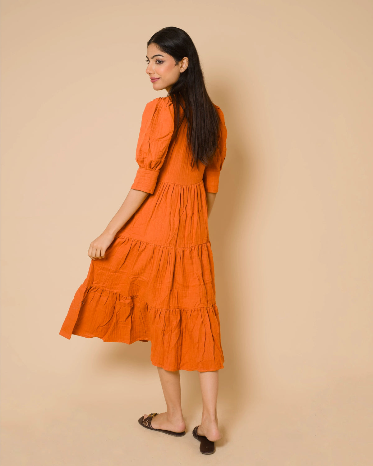 Rust Orange Cotton Maternity & Feeding Maxi Dress | Nursing Dress with Hidden Side Zippers | OliveDrab