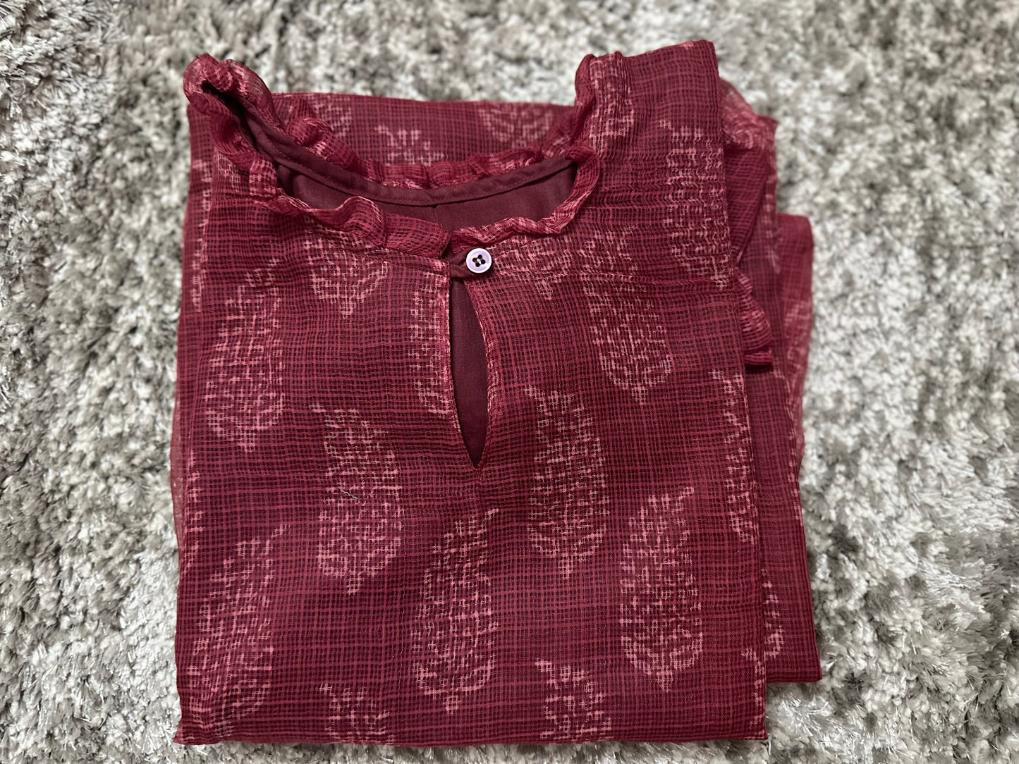 Maroon Jaipur cotton kurta set with Kota Doria dupatta