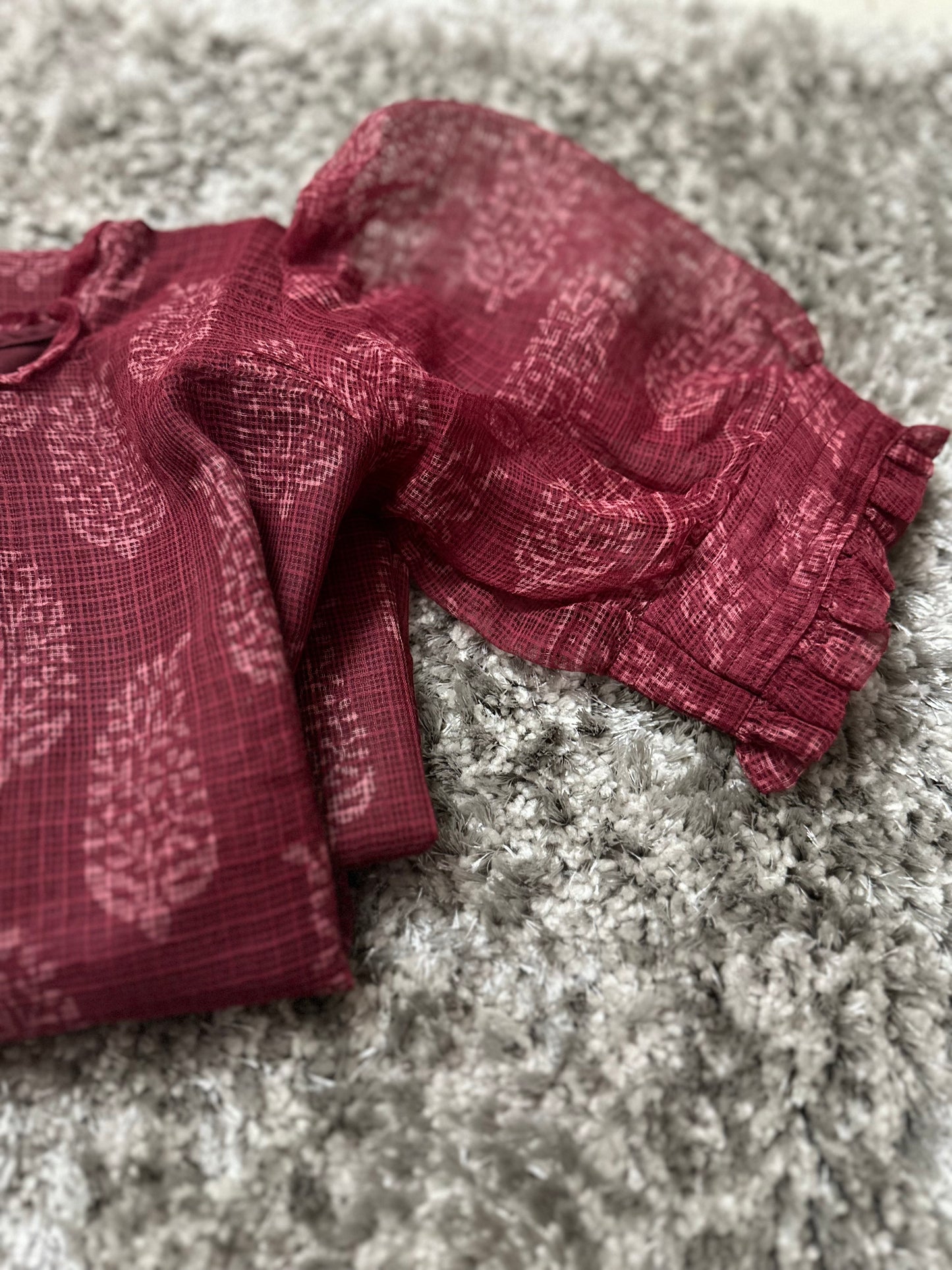 Maroon Jaipur cotton kurta set with Kota Doria dupatta