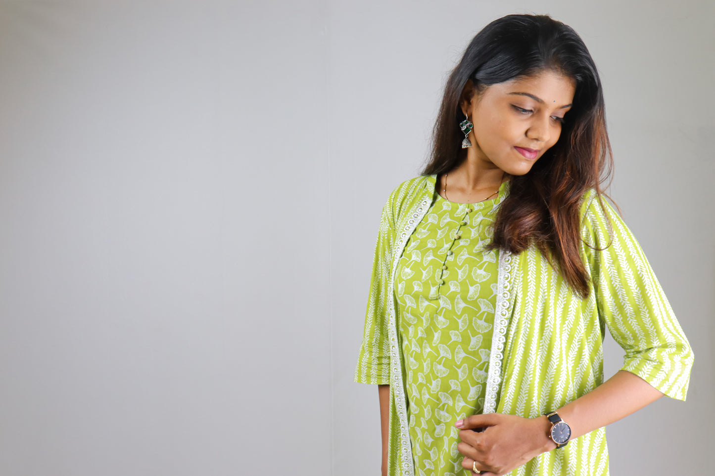 Pear green cotton ethnic maxi
