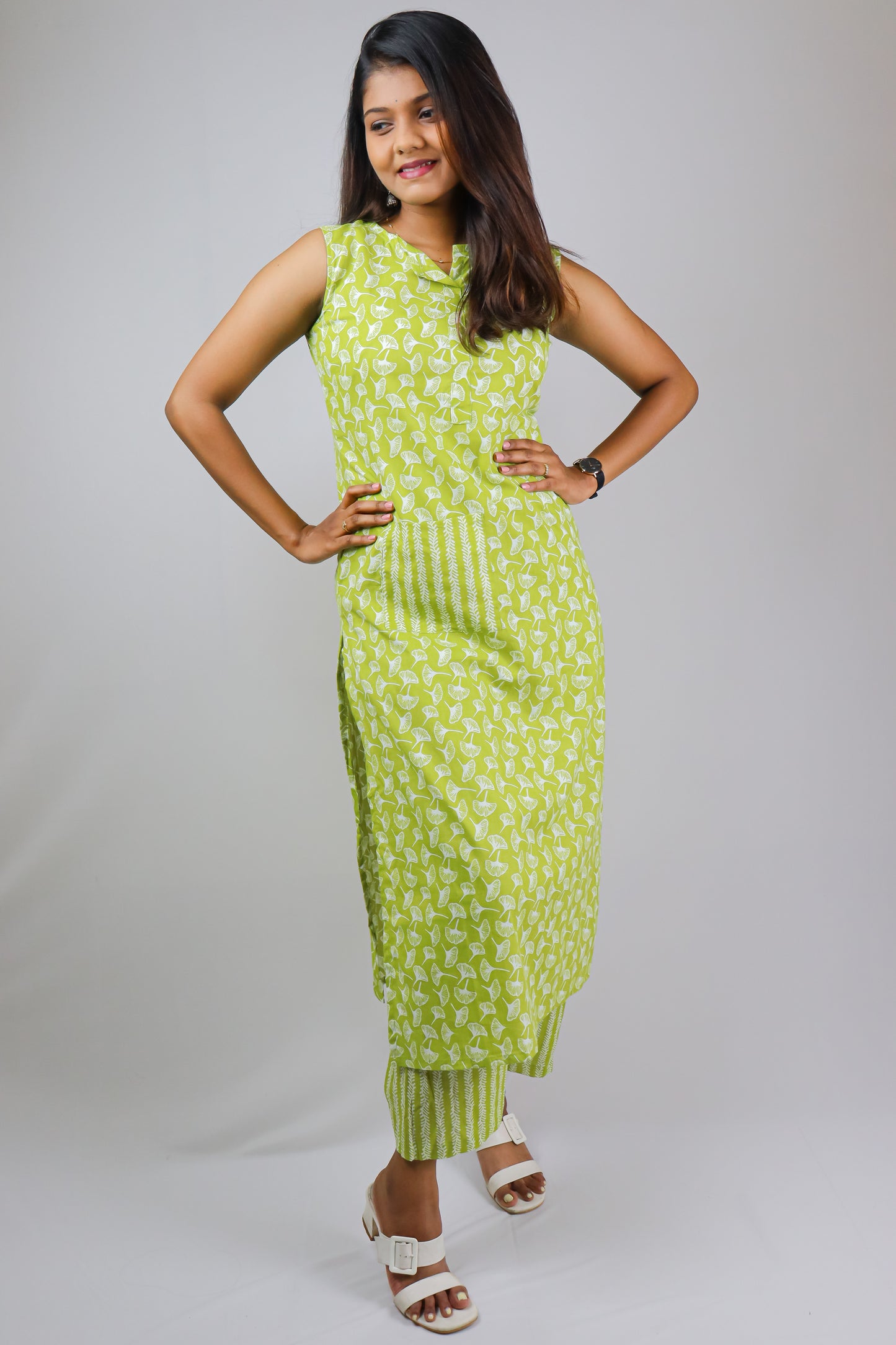 Green pure cotton kurta for women