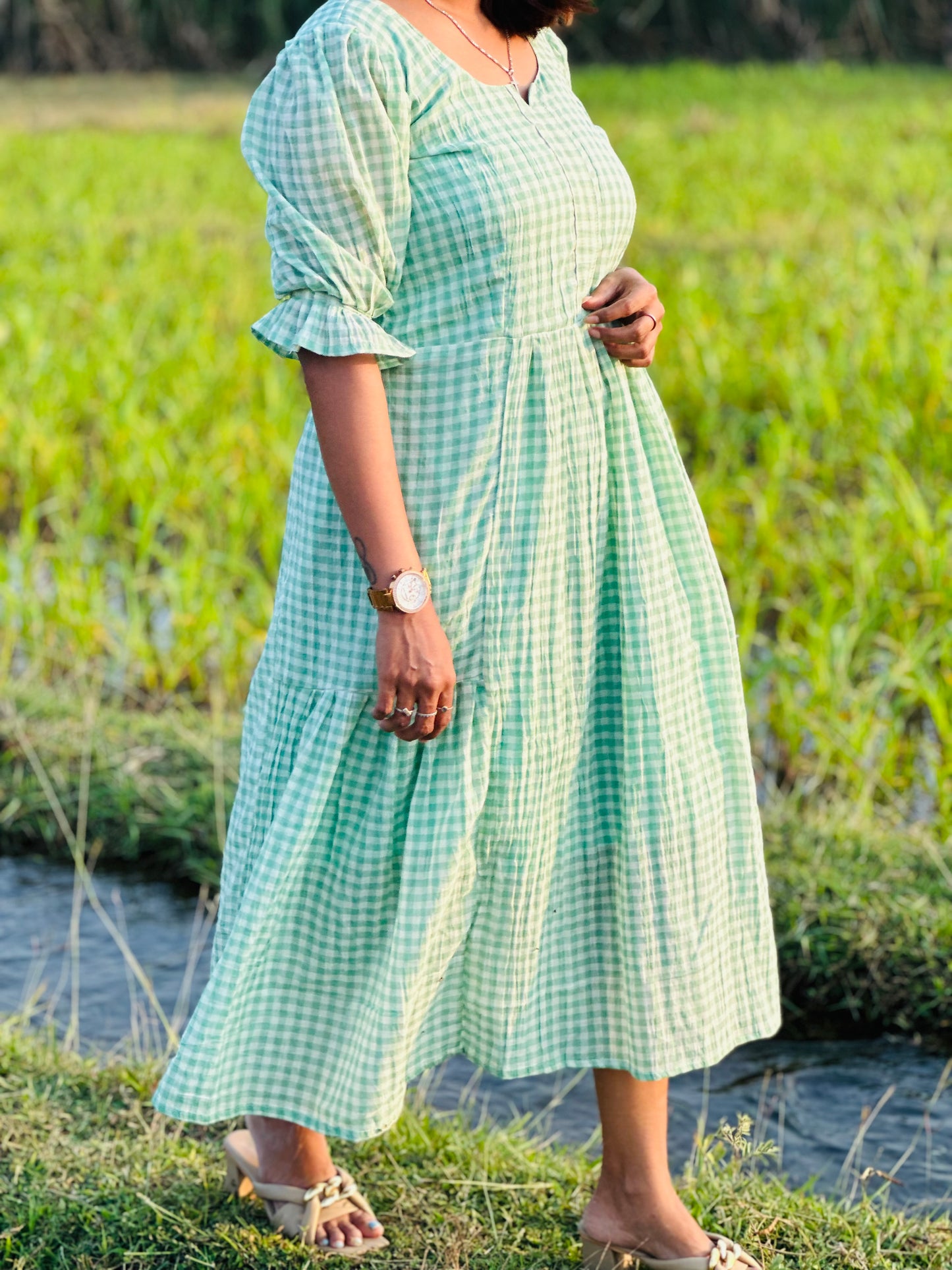 Checked Green Muslin maxi