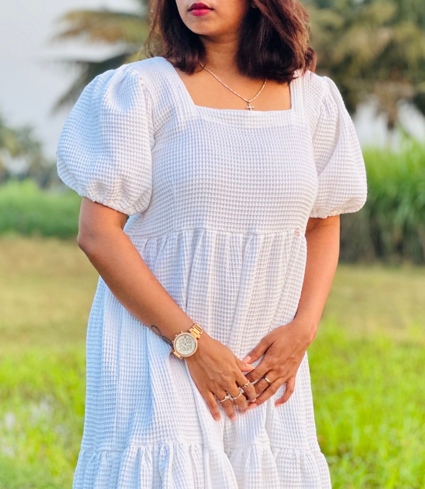 Cotton Muslin Waffle white maxi
