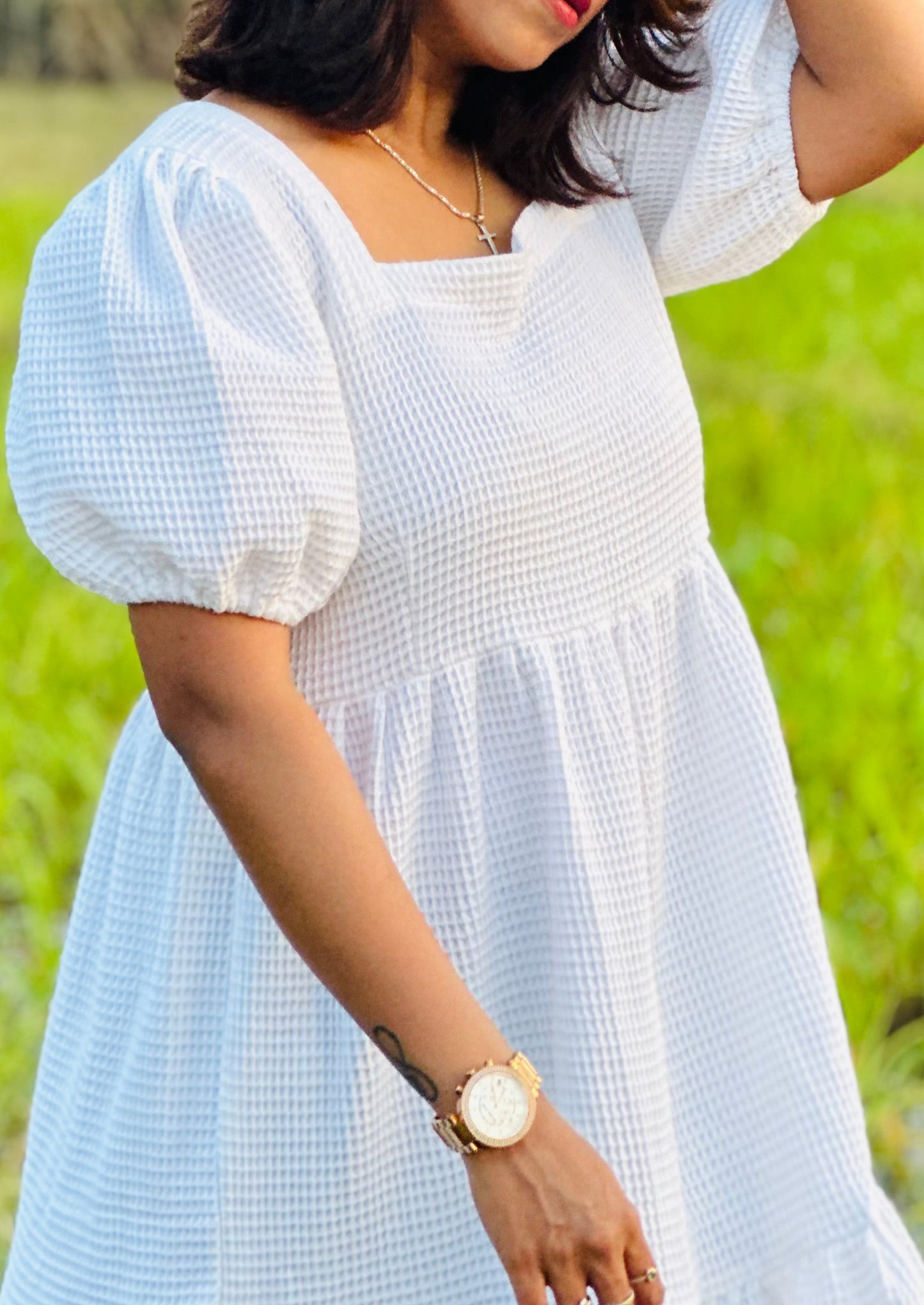 Cotton Muslin Waffle white maxi
