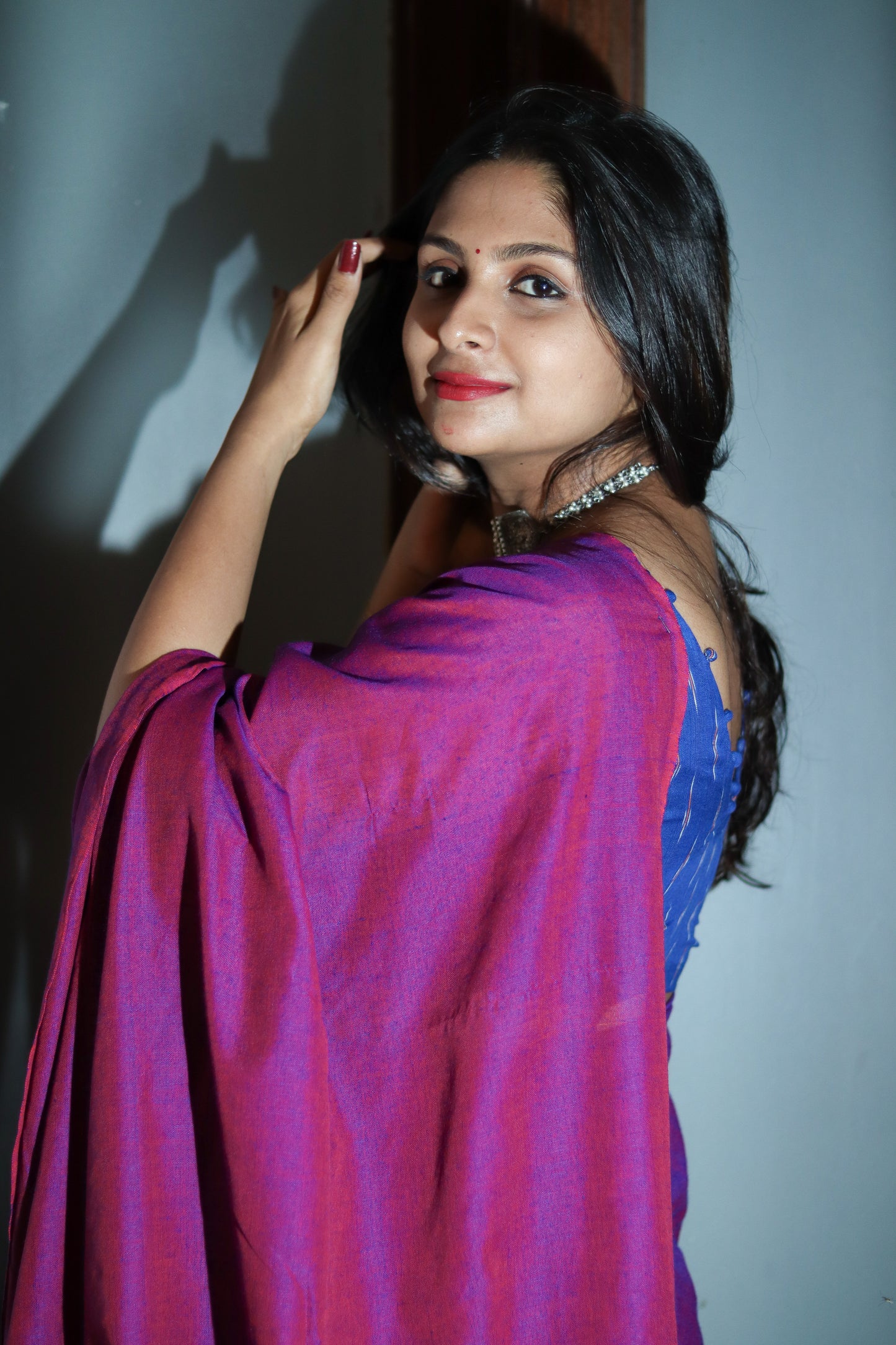 Blue ikat cotton sleeveless ready made blouse