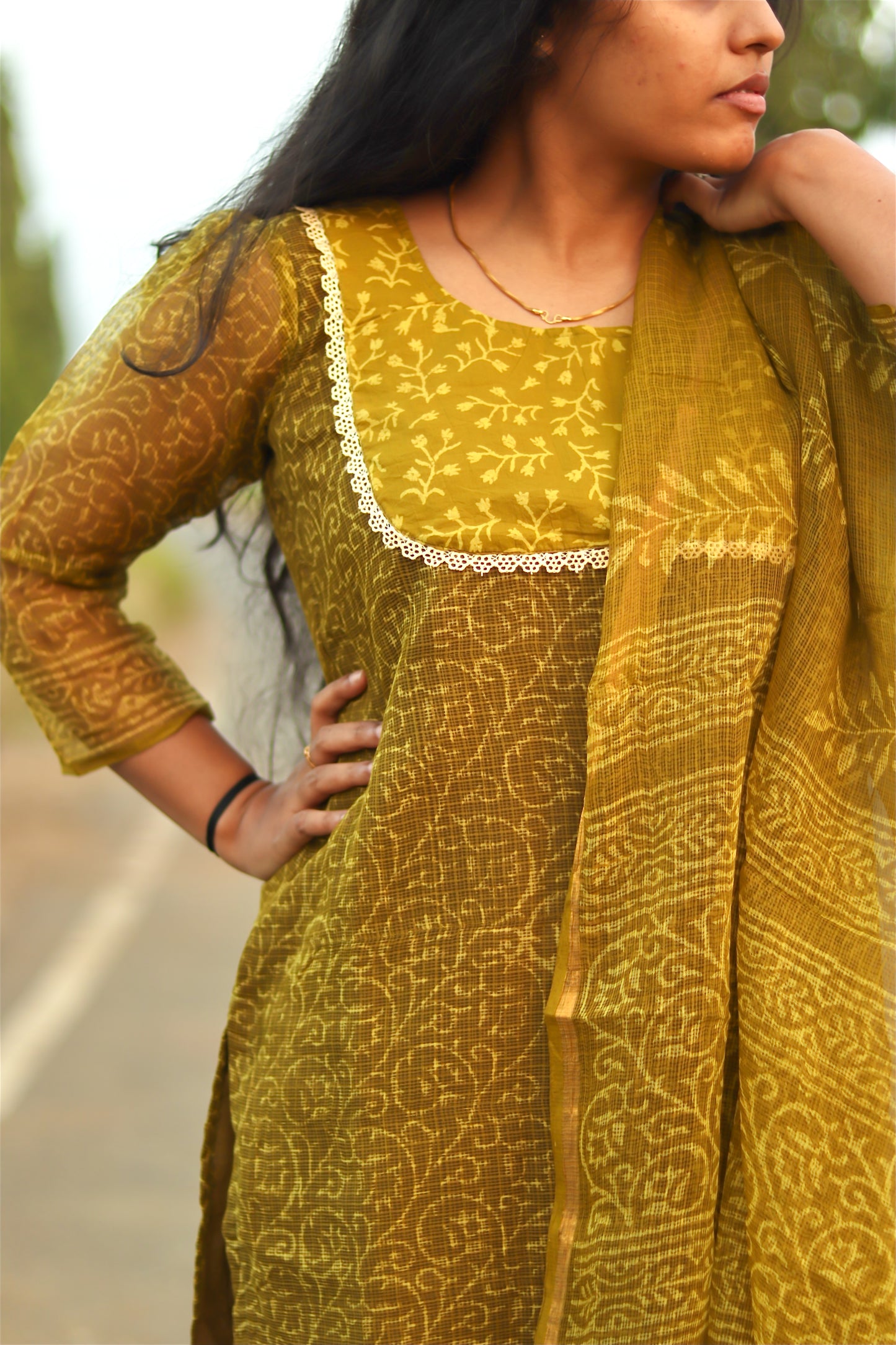 Olive Jaipur cotton kurta set with Kota Doris dupatta