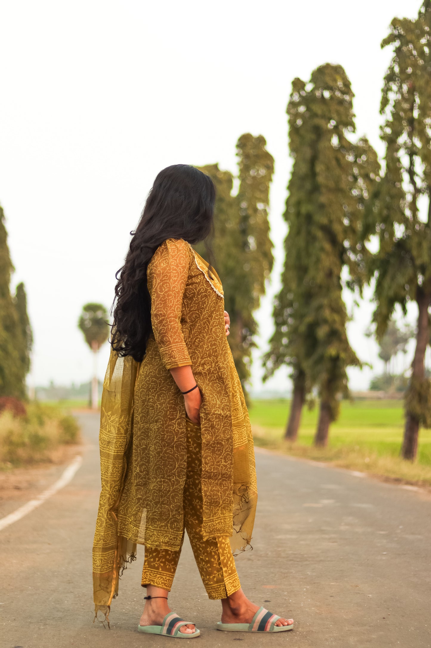 Olive Jaipur cotton kurta set with Kota Doris dupatta