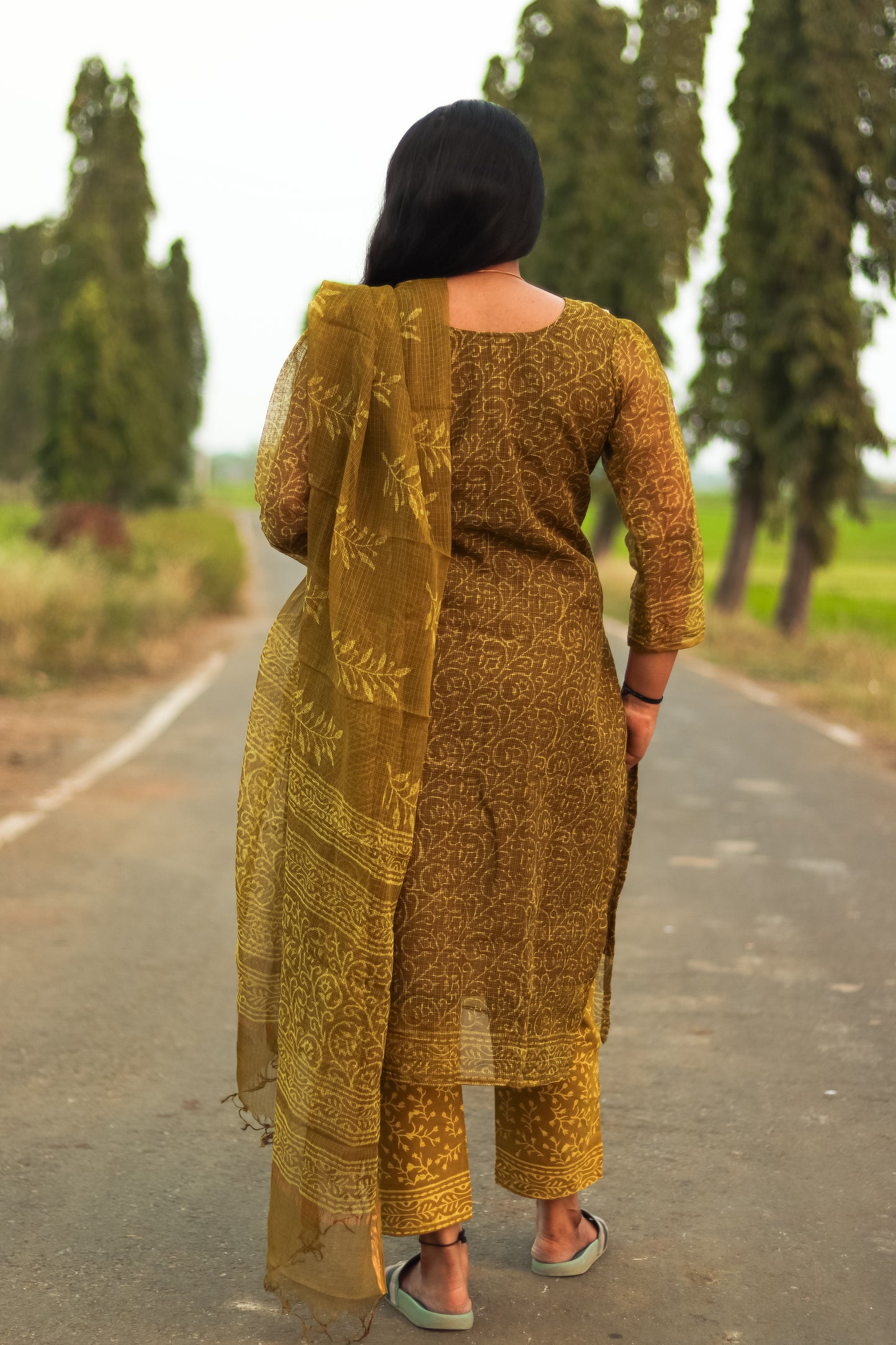 Olive Jaipur cotton kurta set with Kota Doris dupatta