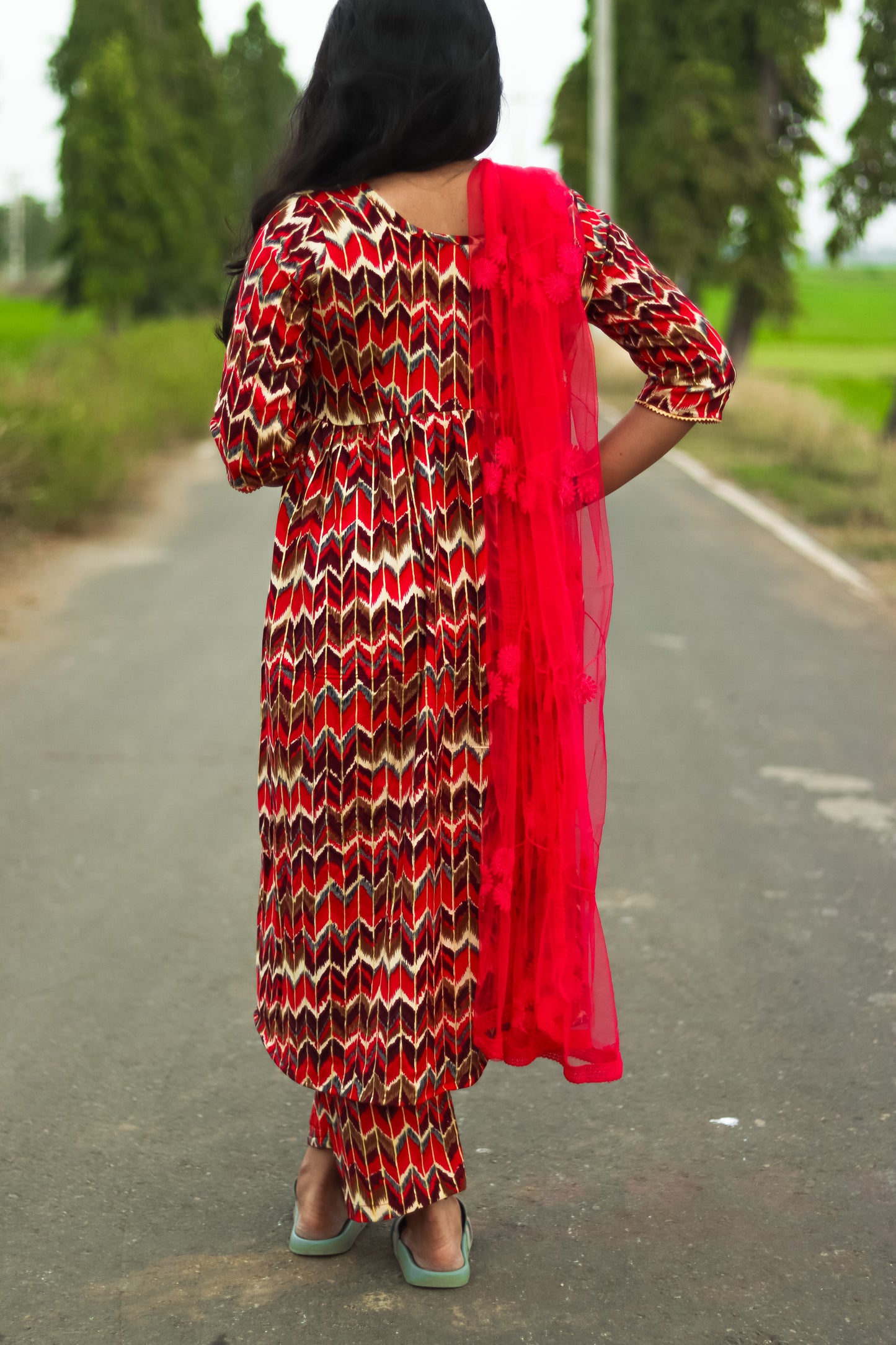 Pink Alia cut cotton kurta set with designer net dupatta